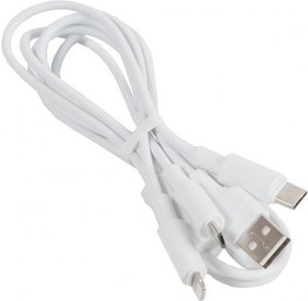 (6957531080176) кабель USB HOCO X25 Soarer 3 в 1 для Lightning, Micro USB, Type-C, 2.0А, длина 1м, белый