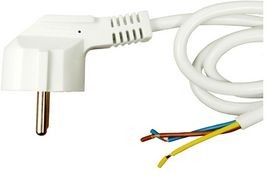 FCR72044, AC Power Cable, DE/FR Type F/E (CEE 7/7) Plug - Bare End, 2m, White