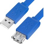 GCR-UEC2M2-BD-0.5m, GCR Удлинитель PROF 0.5m USB 2.0, AM/AF, плоский синий ...