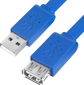 Фото 1/4 GCR-UEC2M2-BD-1.0m, GCR Удлинитель PROF 1.0m USB 2.0, AM/AF, плоский синий, морозостойкий