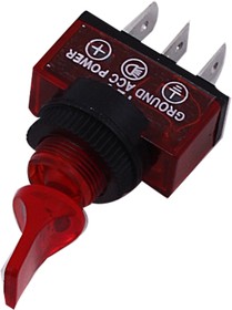 ПП-405-КР, Выключатель тумблер 2-х позиционный 3-х контактный красный с подсветкой
