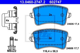 13046027472, Колодки тормозные дисковые задн, AUDI: A4 1.8 TFSI/1.8 TFSI quattro/2.0 TDI/2.0 TDI quattro/2.0 TFSI/2.0 TFSI flexible fuel/2.0