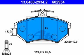 13046029342, Колодки тормозные дисковые передн, AUDI: 100 1.9/2.0 D/2.1 76-82, 100 Avant 1.9/2.0 D/2.1 77-83, 200