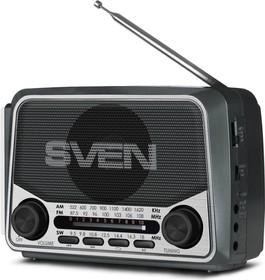 Фото 1/5 Радиоприёмник АС SRP-525 серый, 3 Вт, FM/AM/SW, USB, microSD, фонарь, встроенный аккумулятор SV-017156