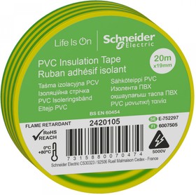 Фото 1/3 Schneider Electric OptiLine 45 Желто-зеленая Изолента ПВХ 19ммх20м