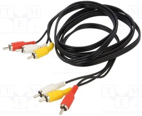 CV033-1.8, Cable; RCA plug x3,both sides; 1.8m; Plating: nickel plated; PVC