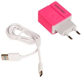 (NC46a) зарядное устройство More choice NC46a, два разъема USB, кабель Type-C, 5V, 2.4A, розовый