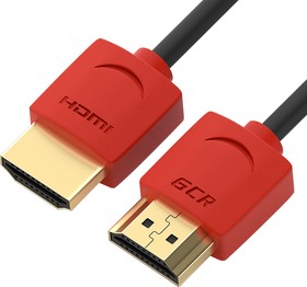 GCR-51212, GCR Кабель SLIM 0.5m HDMI 2.0, красные коннекторы, HDR 4:2:2, Ultra HD, 4K 60 fps 60Hz, 3D, AUDIO, 1