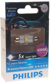 129466000KX1, Лампа автомобильная Fest LED (SV8,5) X-tremeVision LED (упаковка 1шт.) (Philips)