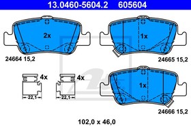 13.0460-5604.2, Колодки тормозные дисковые задн, TOYOTA: AURIS 1.33 Dual-VVTi/1.4 D-4D/1.4 VVTi/1.6/1.6 VVTi/1.8/1.8