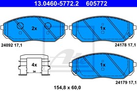 13.0460-5772.2, Колодки тормозные дисковые передн, KIA: SORENTO I 2.4/2.5 CRDi/3.3 V6/3.5 V6 02-