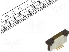 FFC3A20-04-G, FFC & FPC Connectors 04W, 1mm FFC Con, Vert, H5.5mm, Gold, SMT, T&R