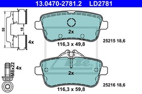 13.0470-2781.2, Колодки тормозные дисковые задн CERAMIC MERCEDES-BENZ GLE (W166) 15-, MERCEDES-BENZ GLE Coupe (C292)