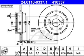 24.0110-0337.1, Диск тормозной задн, TOYOTA: AURIS 1.33 Dual-VVTi/1.4 D-4D/1.4 VVTi/1.6/1.6 VVTi/1.8/1.8 4WD/1.8 VVT