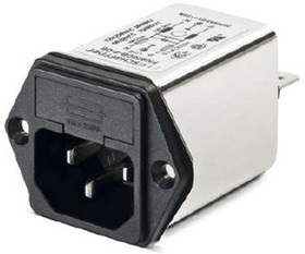 Фото 1/4 10A, 250 V ac Male Flange Mount IEC Inlet Filter FN261-10-06, Faston 1 Fuse