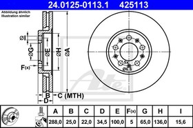 Фото 1/3 24.01250113.1 Диск тормозной передн, AUDI: A1 1.2 TFSI/1.4 TFSI/1.6 TDI/2.0 TDI/2.0 TFSI quatt