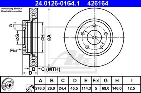24.0126-0164.1, Диск тормозной передн, MITSUBISHI: LANCER SPORTBACK 1.5/1.5 Bifuel/1.6/1.8/1.8/1.8 Bifuel/1.8 DI-D/1