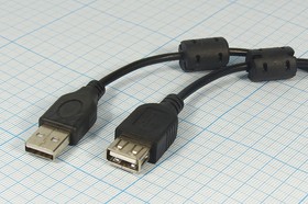 Кабель удлинитель с фильтрами USB2.0 штекер USB_A на гнездо USB2.0 ,кабель 1.5м; №3103 шнур штек USB A-гн USB A\1,5м\фильтр\HIPER