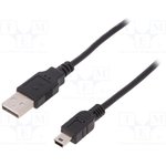 AK-300130-010-S, Cable; USB 2.0; USB A plug,USB B mini plug; nickel plated; 1m