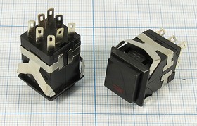 Переключатель кнопочный, 17x17, 220В, 3.0А, ON-(ON), черный/черныйILСдкрасный, контакты 8C, KD2-22