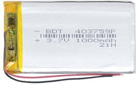 Аккумулятор универсальный 4x37x59 мм 3.8V 1000mAh Li-Pol (2 pin)