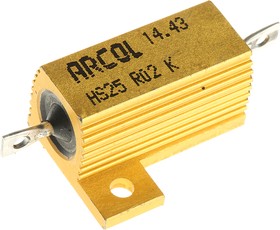 Фото 1/4 20mΩ 25W Wire Wound Chassis Mount Resistor HS25 R02 K ±10%