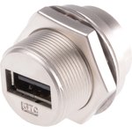 Straight, Panel Mount, Socket Type A 2.0 USB Connector