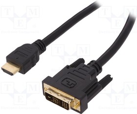 AK-330300-100-S, Cable; HDMI 1.4; DVI-D (18+1) plug,HDMI plug; 10m; black; 30AWG