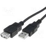 USB 2.0 extension line, USB plug type A to USB socket type A, 1.8 m, black