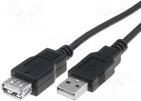 AK-300202-030-S, Cable; USB 2.0; USB A socket,USB A plug; nickel plated; 3m; black