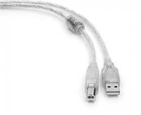 Фото 1/7 Кабель Cablexpert USB 2.0 Pro, AM/BM, 0,75м, экран, 2 феррит.кольца, прозрачный (CCF-USB2-AMBM-TR-0.75M)