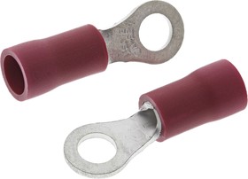 FVWS1.25-M3(LF), FV Insulated Ring Terminal, M3 (#6 to #12) Stud Size, 0.25mm² to 1.65mm² Wire Size, Red