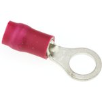 R Insulated Ring Terminal, 5mm Stud Size, 0.25mm² to 1.65mm² Wire Size, Red