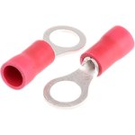 FV Insulated Ring Terminal, M5 (#10) Stud Size, 0.25mm² to 1.65mm² Wire Size, Red