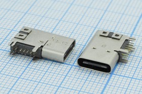 Фото 1/2 Разъем USB розетка, тип C 3.1, контакты на плату, угловой, USB3.1TYPE-C 14PF-033