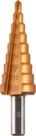 Сверло ступенчатое с прямой режущей кромкой по металлу Basis (4-20 мм; 9 ступеней; HSS-TiN) 100-944