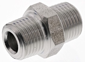 1821 10 10, Stainless Steel Pipe Fitting, Straight Hexagon Coupler, Male R 1/8in x Male R 1/8in