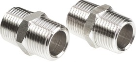 Фото 1/4 1821 21 21, Stainless Steel Pipe Fitting, Straight Hexagon Coupler, Male R 1/2in x Male R 1/2in