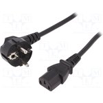 AK-440100-018-S, Cable; CEE 7/7 (E/F) plug angled,IEC C13 female; 1.8m; black