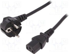 AK-440100-025-S, Cable; CEE 7/7 (E/F) plug angled,IEC C13 female; 2.5m; black