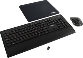 Фото 1/6 SVEN KB-C3800W Набор беспроводные клавиатура, мышь + коврик чёрные (USB, 104 кл, 6 кнопок, 1600 dpi, 300 x 230)