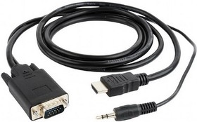 Фото 1/2 Кабель HDMI- VGA Cablexpert A-HDMI-VGA-03-5M, 19M/15M + 3.5Jack, медь, позол.разъемы, 5м, черный, пакет