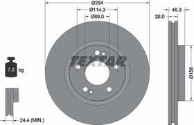 Диск тормозной передний HYUNDAI Santa Fe 01-06 /Vent D=294mm TEXTAR 92136403
