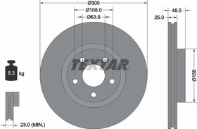 Диск тормозной передний с покрытием PRO+ FORD C-Max/Focus 2/3/Kuga / VOLVO C30/C70/S40/V40 TEXTAR 92141305