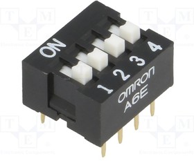 Фото 1/3 A6E-4104-N, DIP Switches / SIP Switches Raised actuator 4 poles