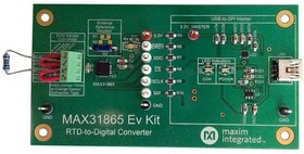 MAX31865EVKIT#, Оценочная плата, MAX31865 преобразователь RTD в цифровую форму, цифровые показания температуры