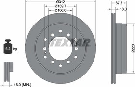 Фото 1/4 Диск тормозной задний с покрытием PRO LEXUS/TOYOTA/TOYOTA (FAW) TEXTAR 92170103