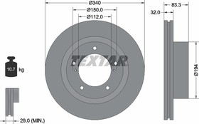 Фото 1/4 Диск тормозной передний с покрытием PRO LEXUS/TOYOTA TEXTAR 92204603