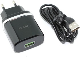 Блок питания (сетевой адаптер) HOCO С12Q Smart QC3.0, кабель Micro USB, USB, 5V, 3.0A, черный