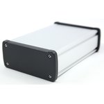 Silver Aluminium Enclosure, IP66, Black Lid, 115.1 x 51.6 x 169mm